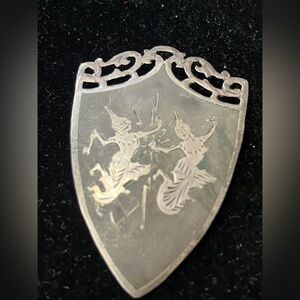 Vintage Siam Niello Sterling Silver Decorative Shield Pendant pin